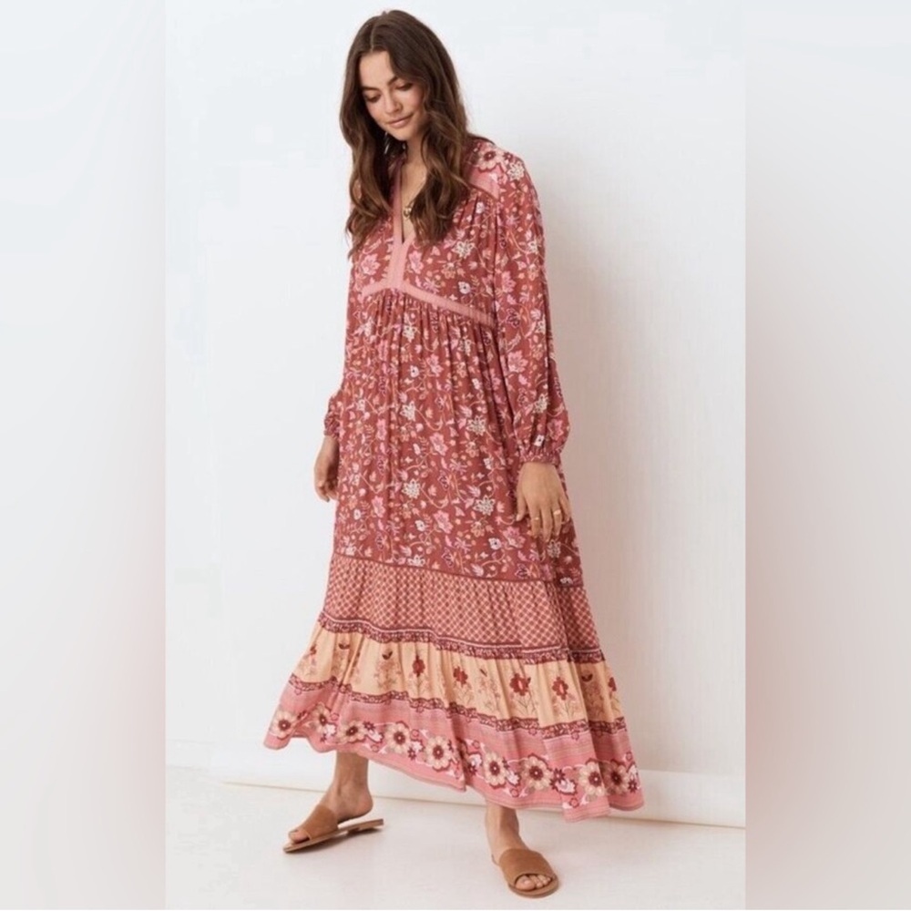 Spell & The Gypsy Portobello Gown maxi dress in Wine size Medium floral boho